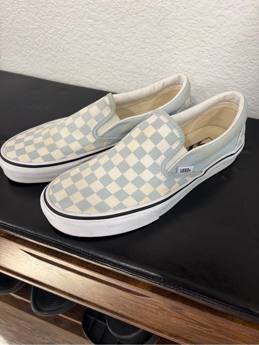 Vans Slip-On Checkerboard Sneakers - Pale Blue & White